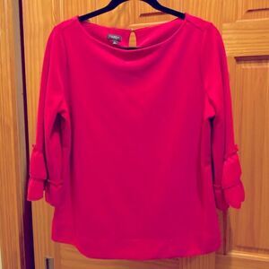 Talbots Blouse Womens XP Pink‎ 3/4 Ruffle Sleeve Bright Stretch Keyhole Back Top